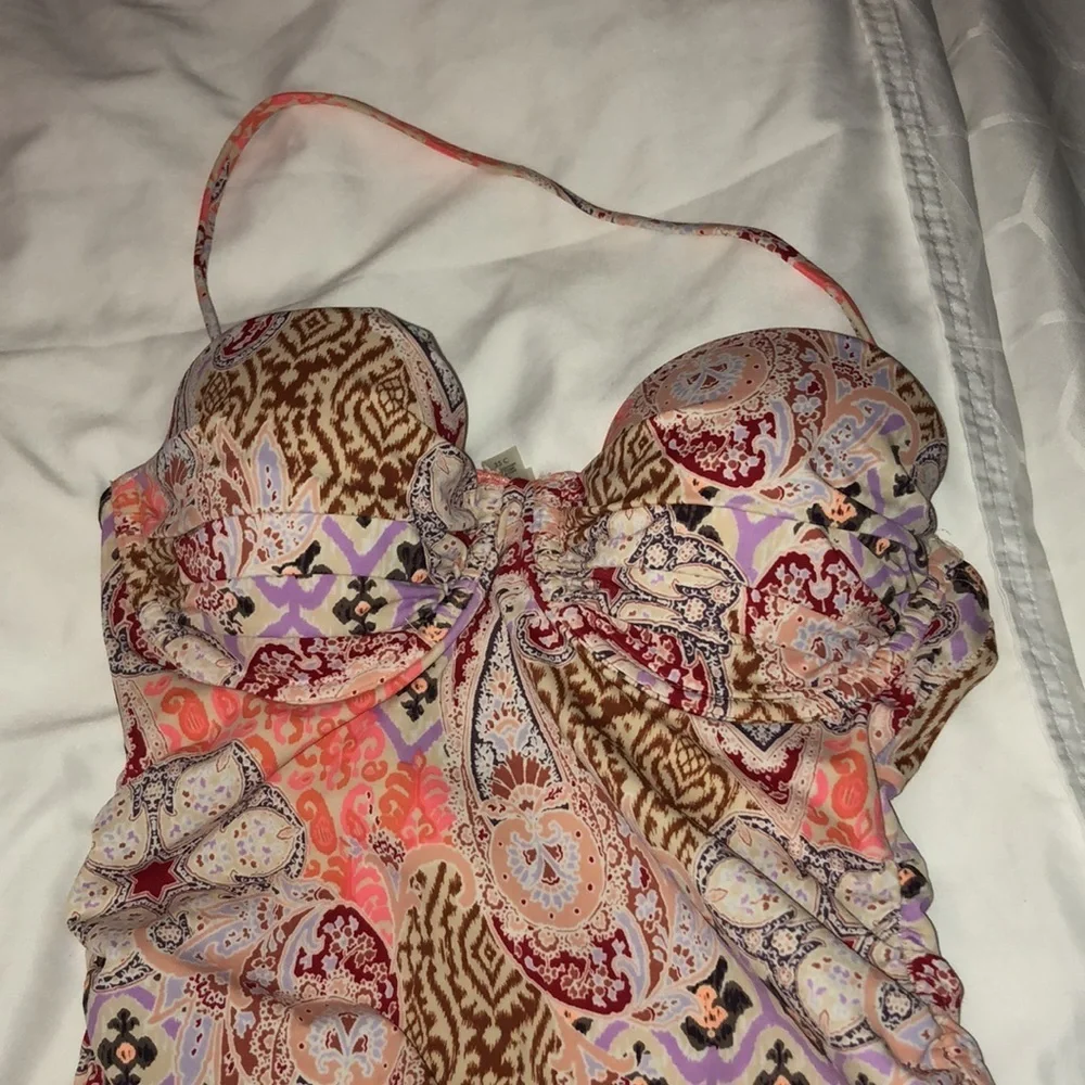 Victoria's Secret Bikini swim suit Colorful print no bottoms long top size 32C​​ - Picture 3 of 10